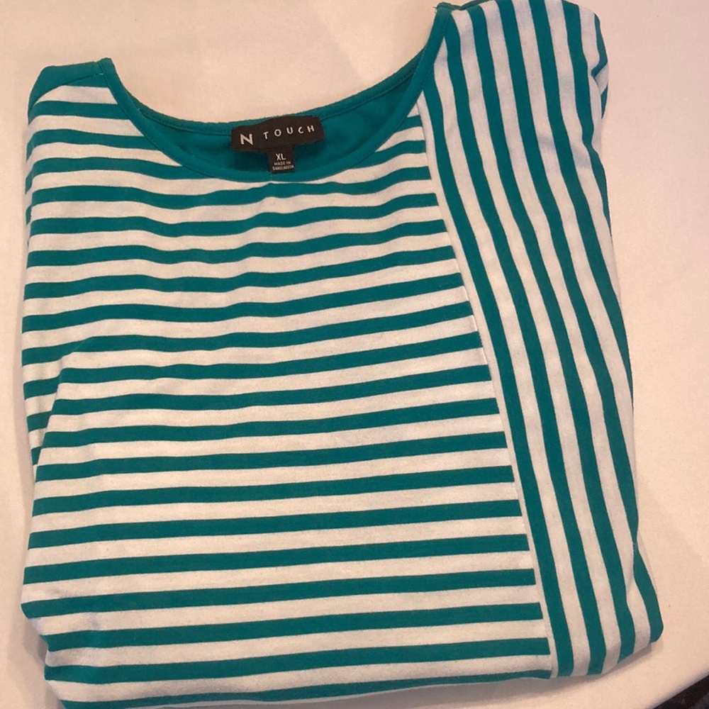 N Touch Teal Striped Long Sleeve Women's Top - Picture 7 of 8